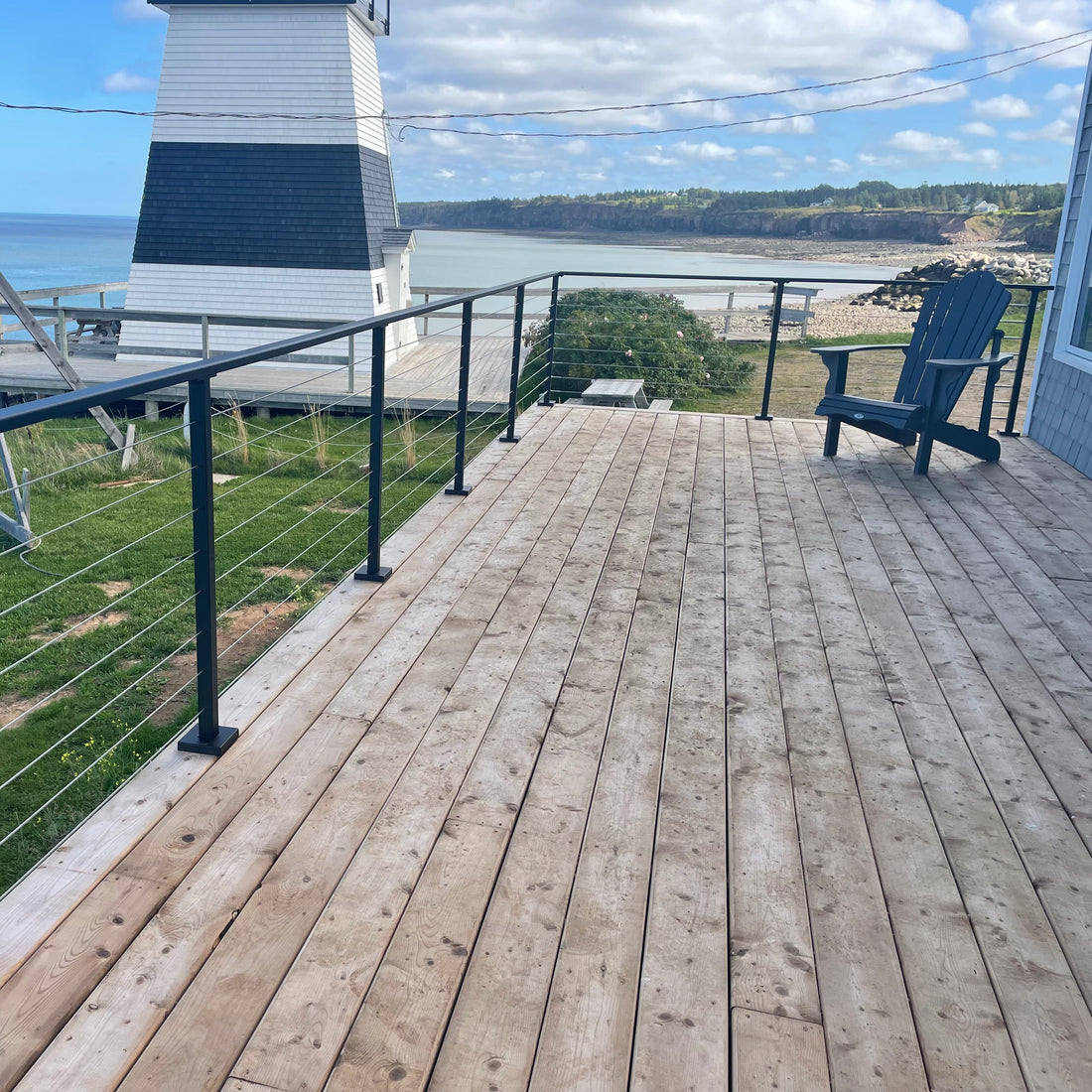 Black metal post cable railing project in Halifax, Nova Scotia