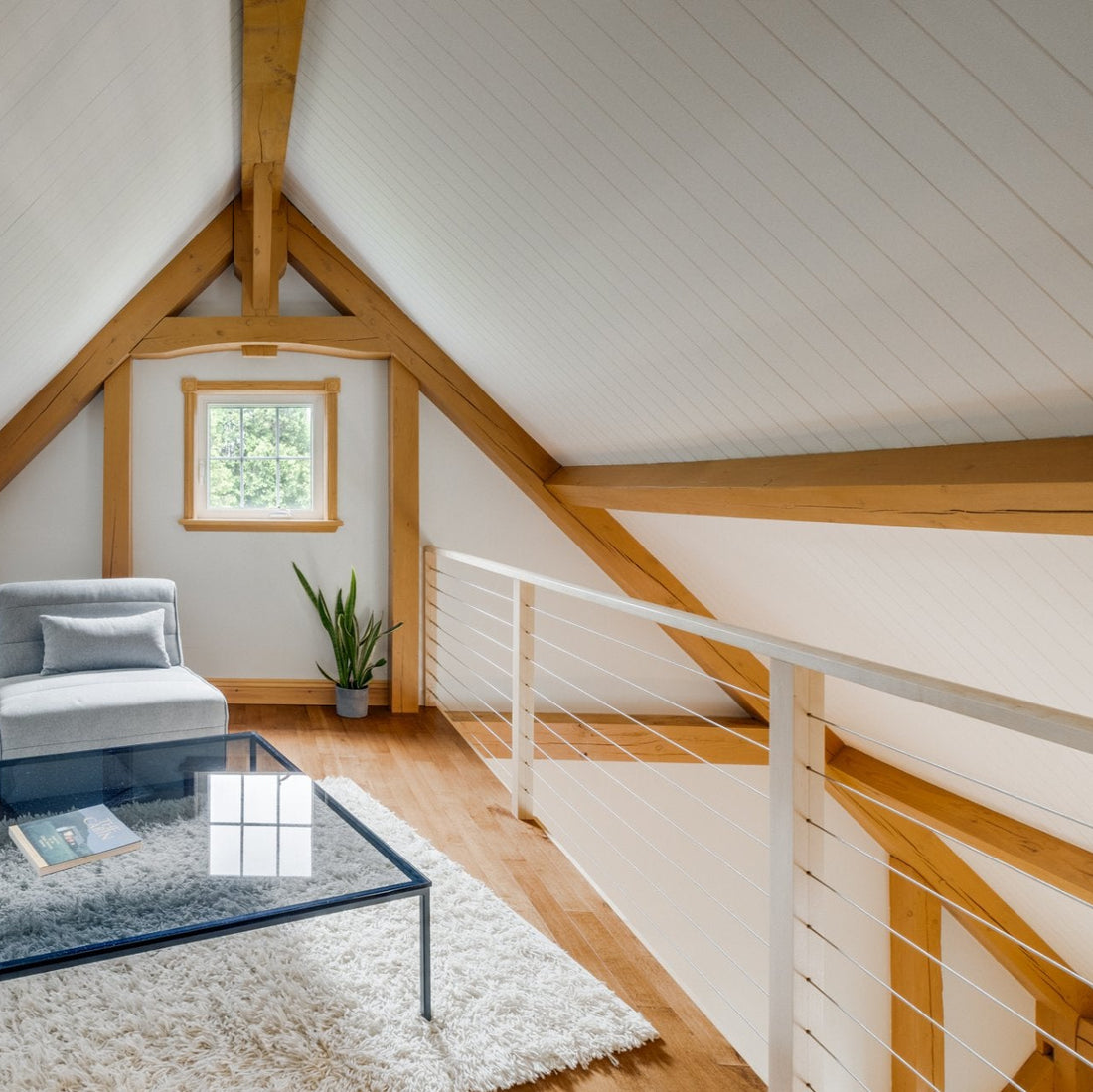 White timber post cable railing project in Greater Montreal, Quebec