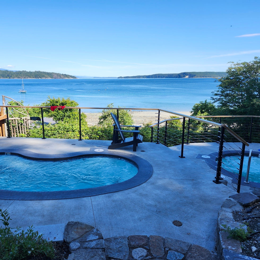 Black metal post cable railing project in Vancouver Island, British Columbia