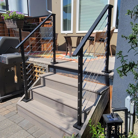 Aluminum Stair post for cable railing – Pre - drilled – Surface Mounted – Matte Black - Custom made - Gauthier De LaPlante
